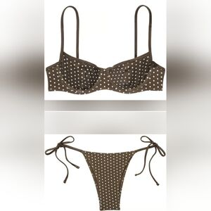 M/M PINK By Frankies Bikinis Underwire Bikini Top Side Tie Bikini Set Dot
